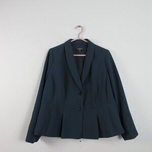 Talbots Petites Women Pleated Blazer 14 Green Single-Breasted Career Preppy 576